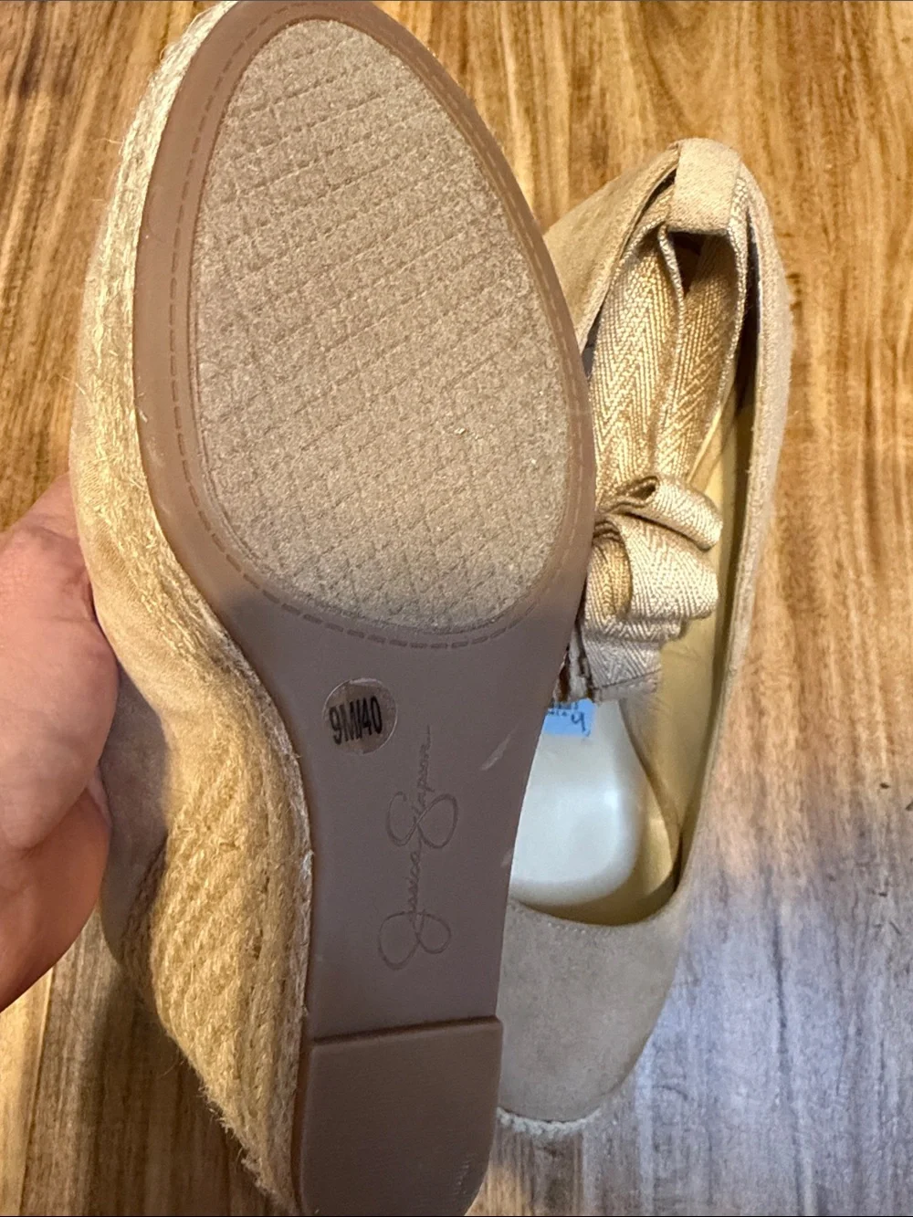 Jessica Simpson women 9 Zexie tan nude platform wedge heel espadrille tie nwt
